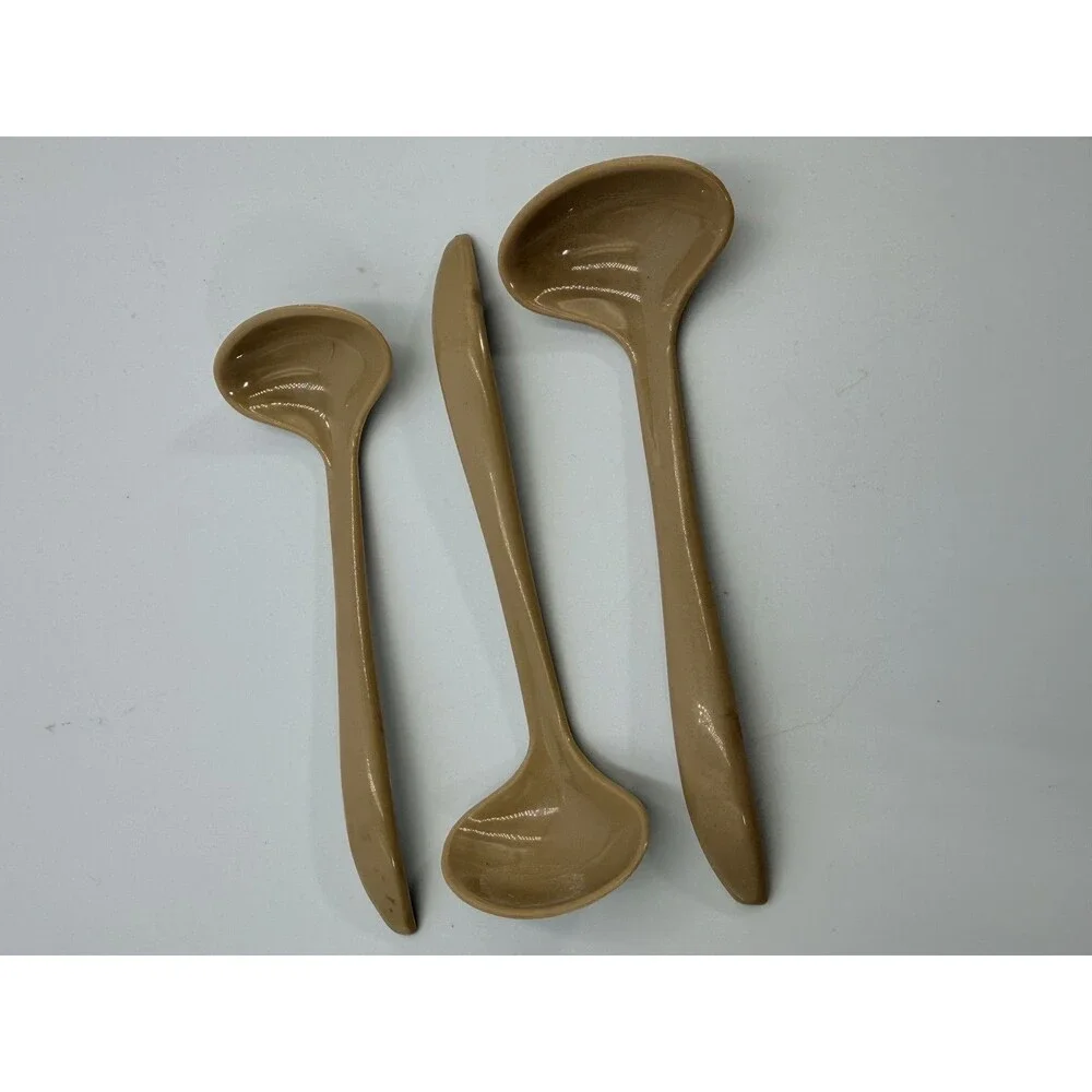 Vintage Tupperware 872-6 Set of 3 Tan Plastic Serving Ladles Spoons 5.5